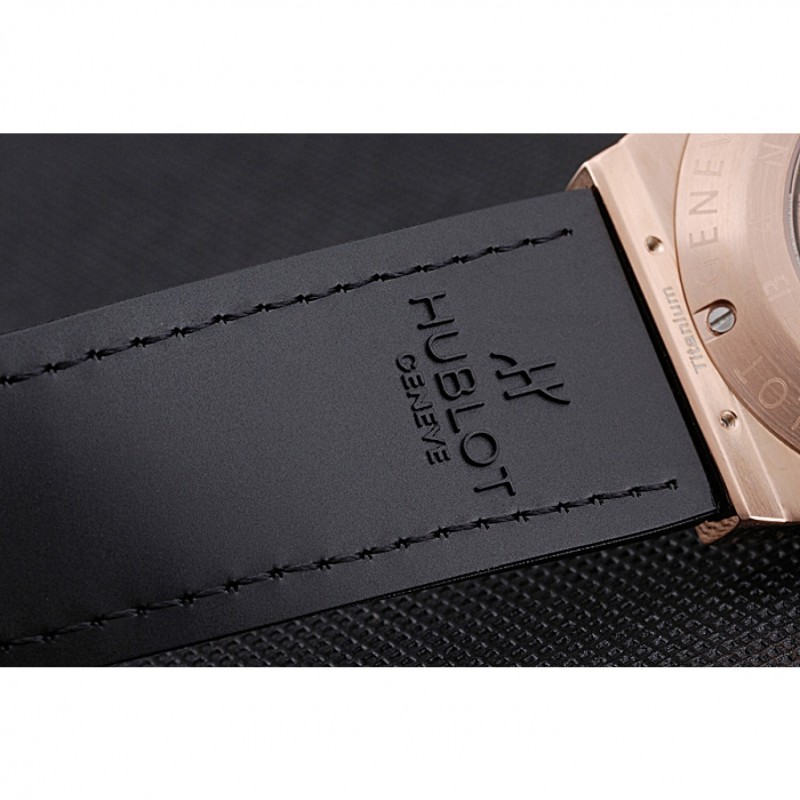 Hublot Classic Fusion Diamond Skull Dial Gold Case Black Leather Strap 622816-7