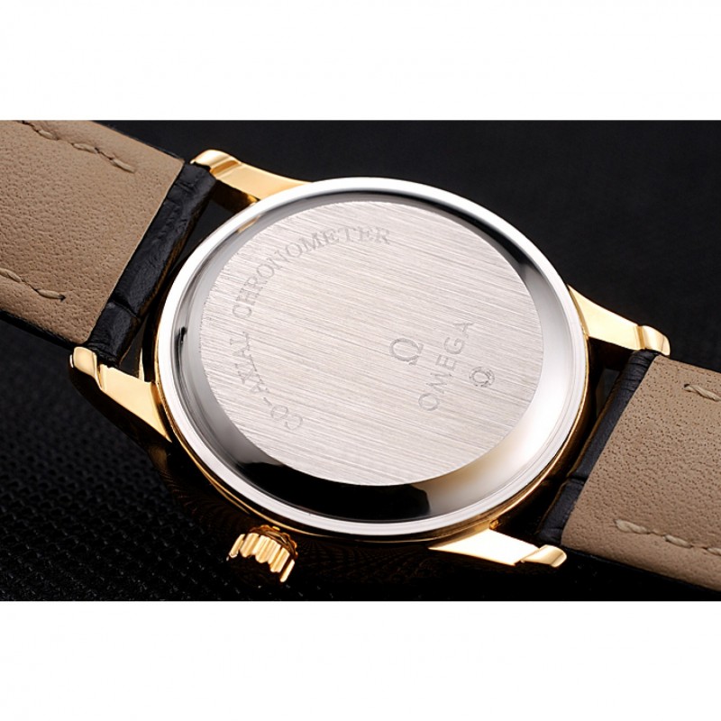 Omega De Ville Prestige Small Seconds White Dial Gold Case Black Leather Strap-7