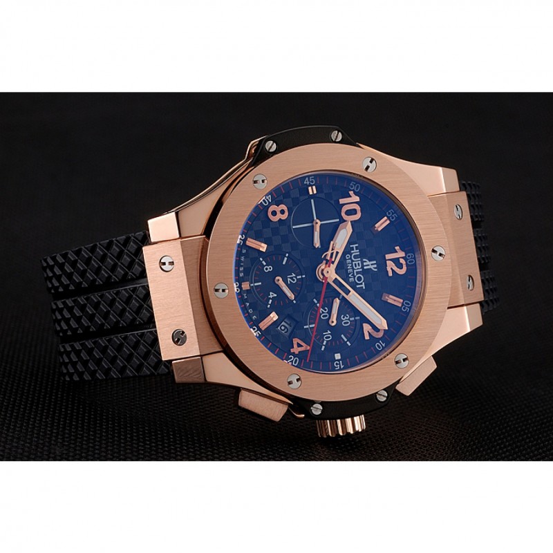 Swiss Hublot Big Bang Carbon Effect Dial Rose Gold Case Black Rubber Bracelet 1453897-3