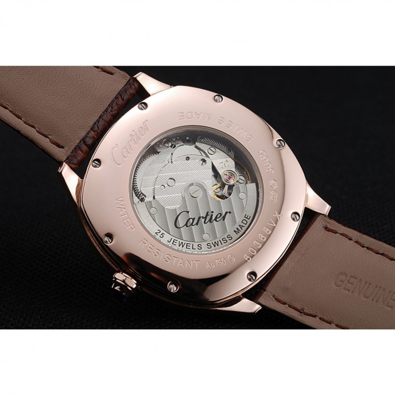 Best Cartier Drive De Cartier White Dial Silver Diamond Case Brown Leather Bracelet 1454216-5