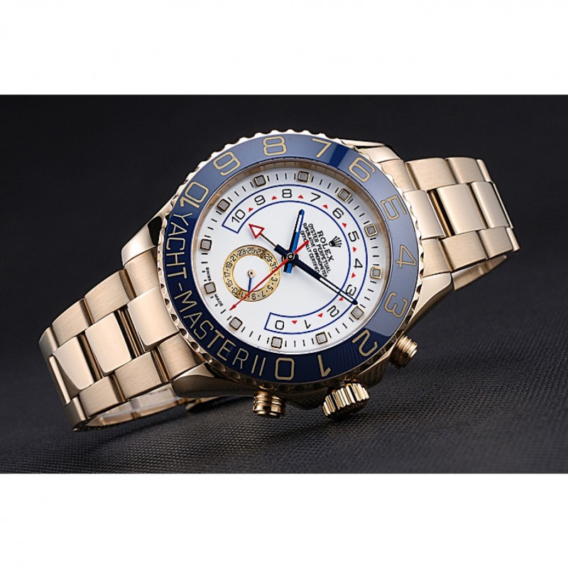 Rolex Yachtmaster II White Dial Blue Bezel Gold Bracelet 622271-3