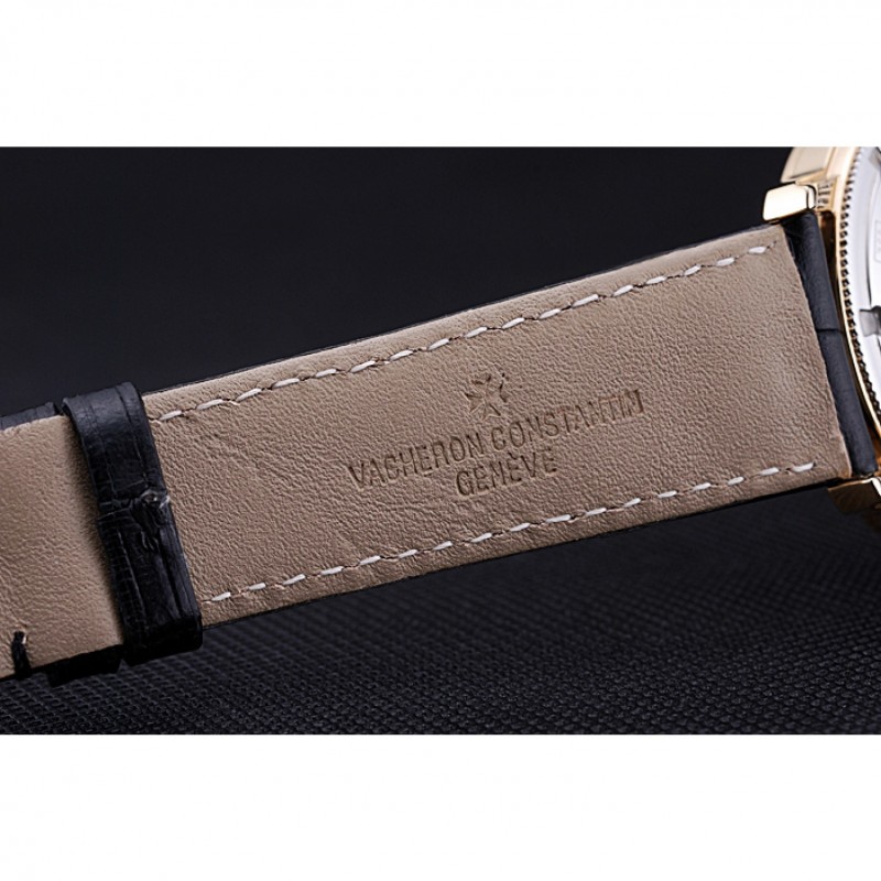Swiss Vacheron Constantin Patrimony Traditionnelle Gold Case Black Leather Bracelet 622558-6