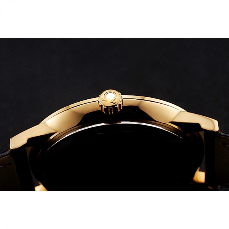 Omega De Ville Prestige White Dial Gold Case Black Leather Strap-8