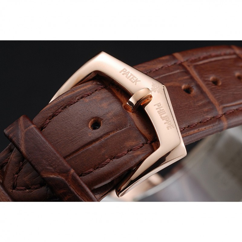 High Quality Patek Philippe Dual Time Moonphase Tourbillon Gold Skeletonised Dial Rose Gold Case Brown Leather Strap-7