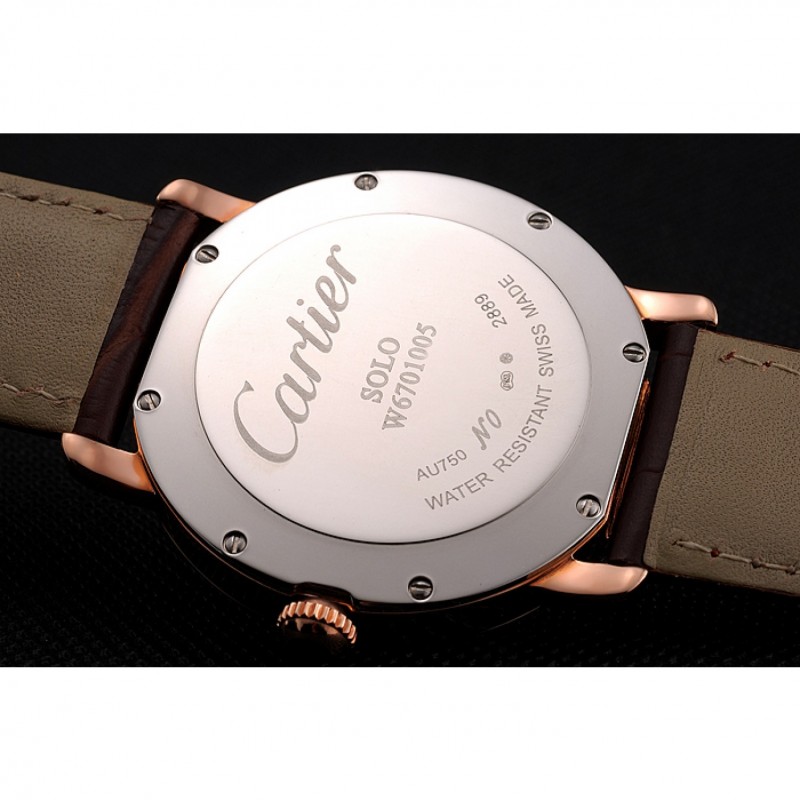 AAA Replica Watches Cartier Ronde Solo Brown Dial Diamond Hour Marks And Bezel Rose Gold Case Brown Leather Strap-7