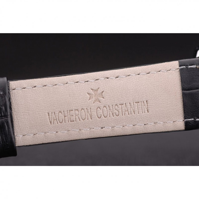 Swiss Vacheron Constantin Traditionnelle White Dial Stainless Steel Case Black Leather Bracelet-7