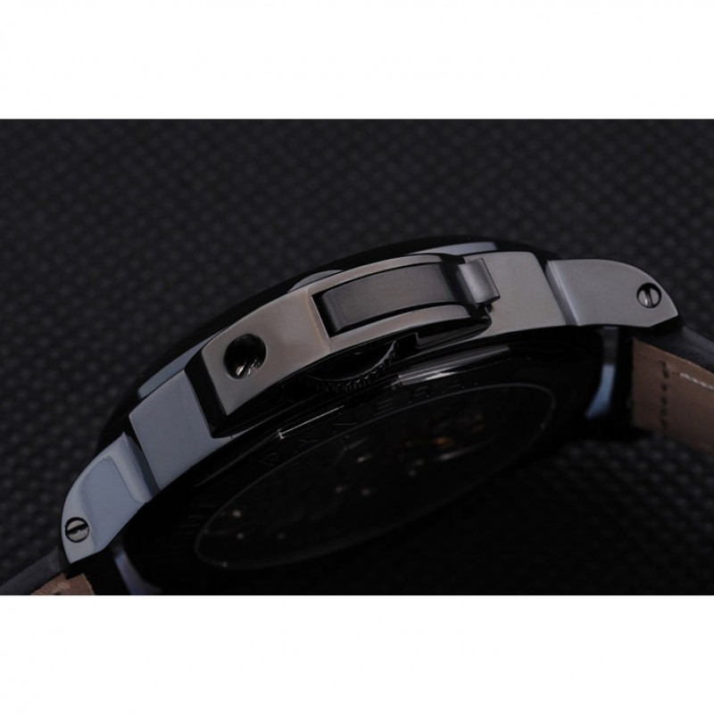Panerai Luminor Marina Black Dial Black Stainless Steel Case Black Leather Bracelet-6