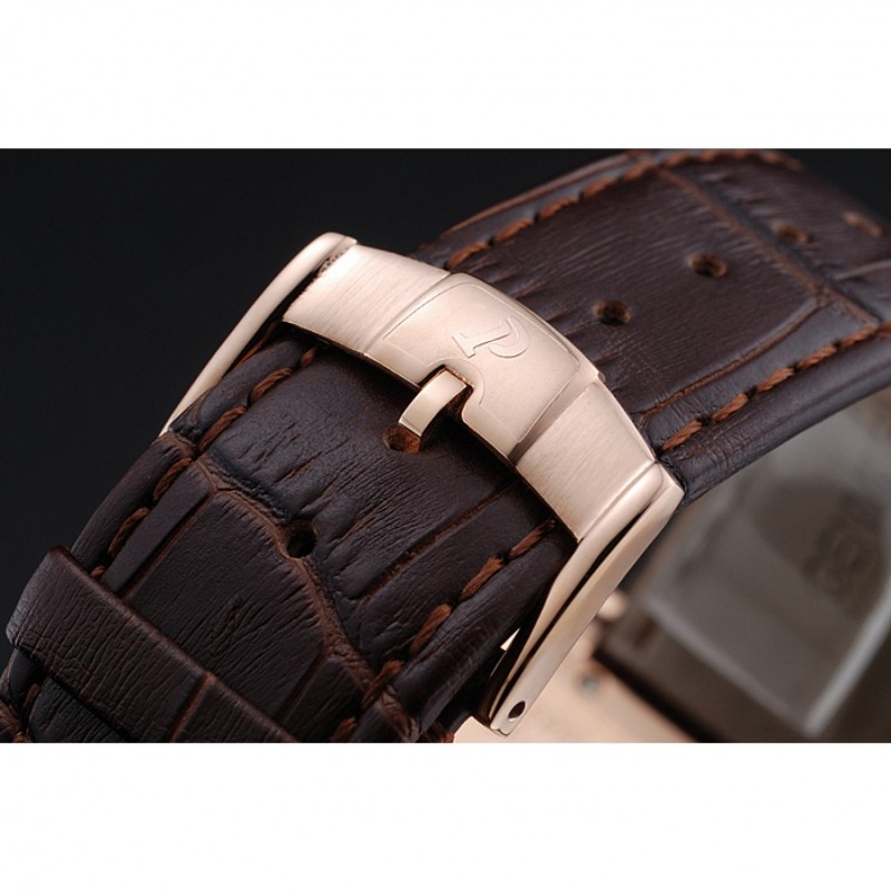Luxury Replica Watches Piaget Emperador Limited Edition White Dial Engraved Rose Gold Case Brown Leather Bracelet 1454140-5