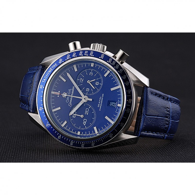Omega Speedmaster Blue Dial Stainless Steel Case Blue Leather Strap 622808-4