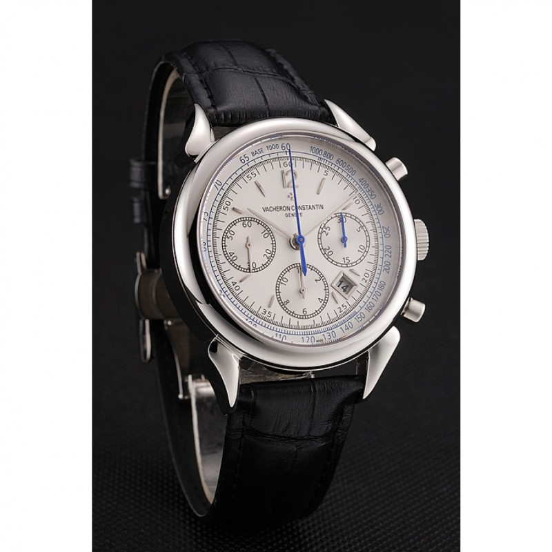 High Quality Replica Watches Swiss Vacheron Constantin Traditionnelle Day Date White Dial Black Leather Bracelet 1453987-1
