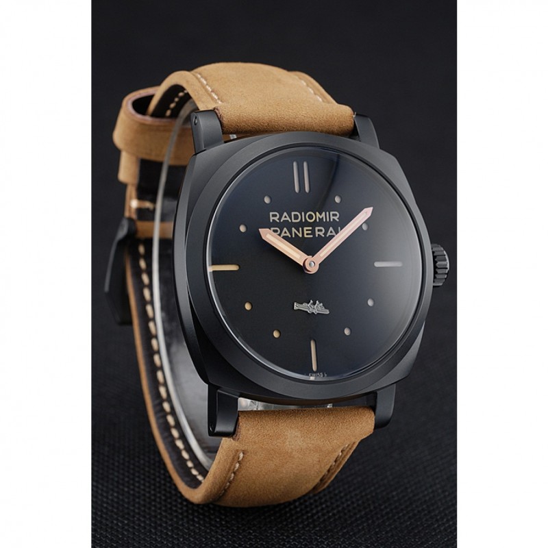 Luxury Panerai Radiomir 1940 3 Days Ceramica Black Dial Brown Leather Bracelet 1454229-2