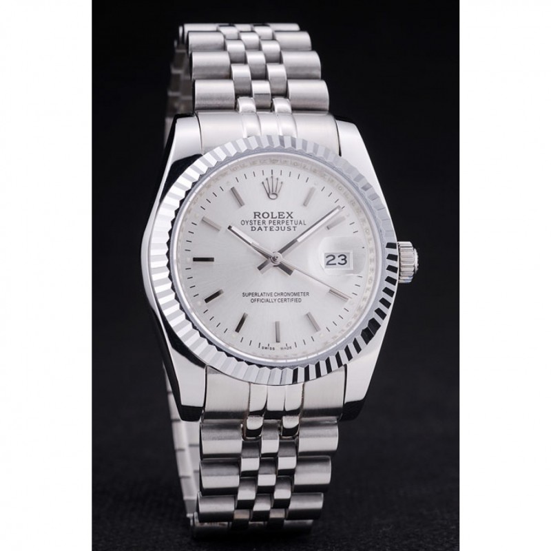 Luxury Rolex Datejust Silver Dial Ribbed Bezel 7457-2