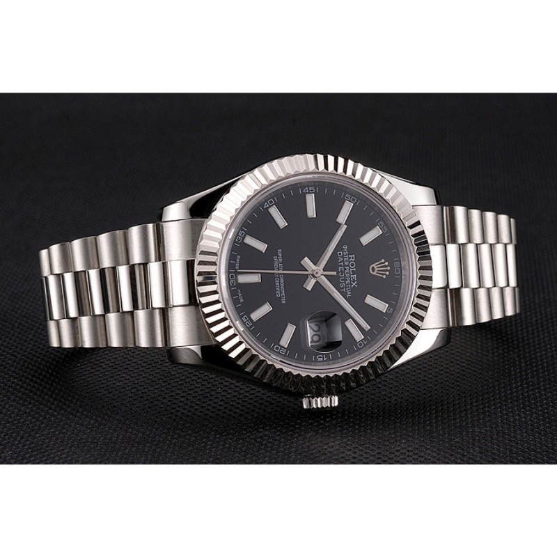 Swiss Rolex Datejust Black Dial Stainless Steel Case And Bracelet-3