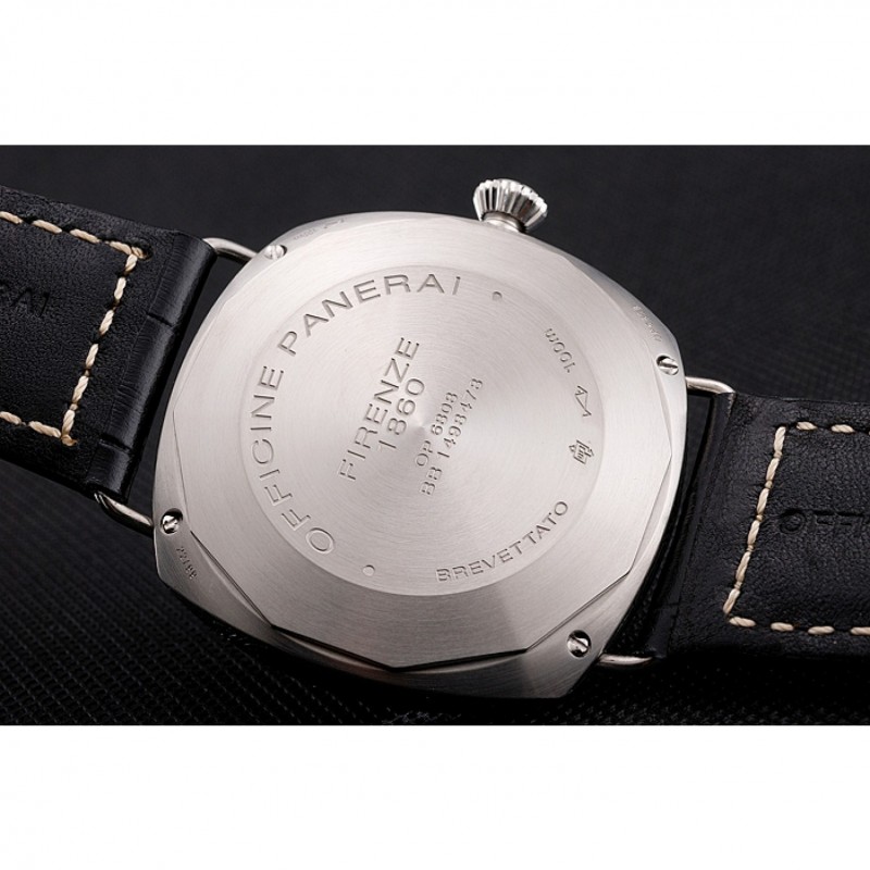 SS Panerai Radiomir Firenze PAM604 Black Dial Roman Numerals Engraved Stainless Steel Case Black Leather Strap-7