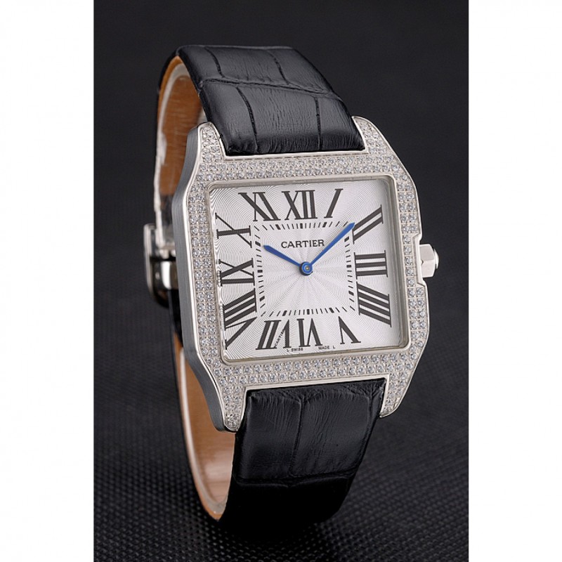 Best Replica Watches Cartier Santos 100 Diamond Silver Bezel 621924-2