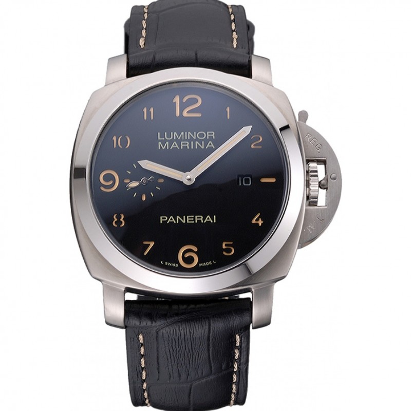 Panerai Luminor Marina 1950 Black Dial Brushed Steel Case Black Embossed Leather Strap-0