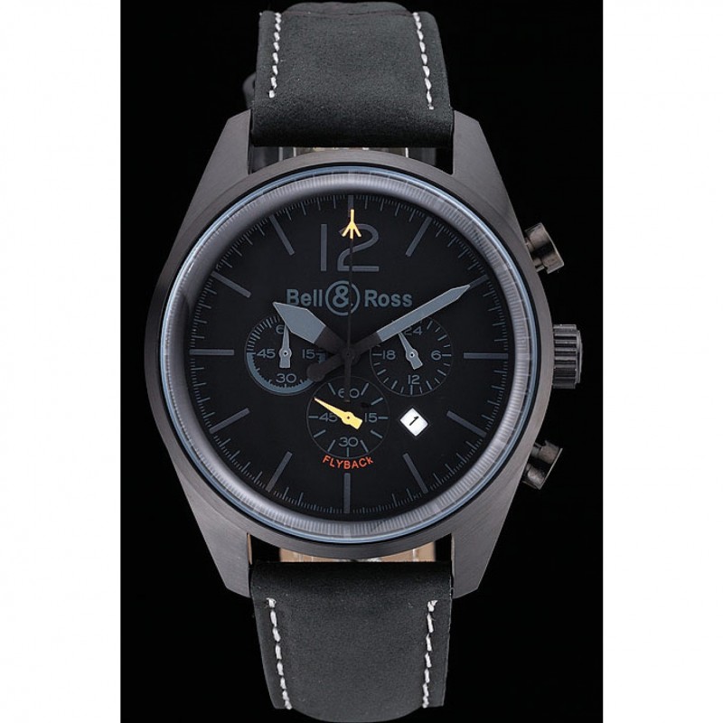 Bell and Ross BR126 Flyback Black Dial Black Case Black Suede Leather Strap-1