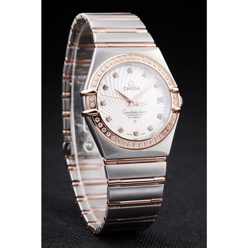 Cheap Replica Watches Omega Swiss Constellation Jewelry Diamond Case Radial Emblem White Dial-2