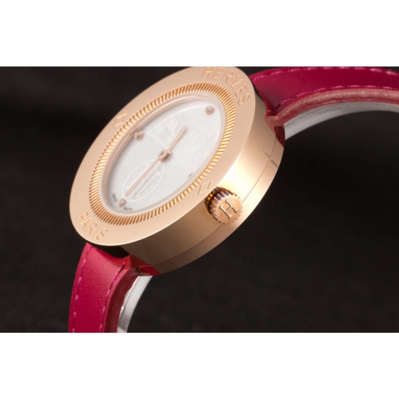 Hermes Classic MOP Dial Magenta Leather Bracelet 801388-6