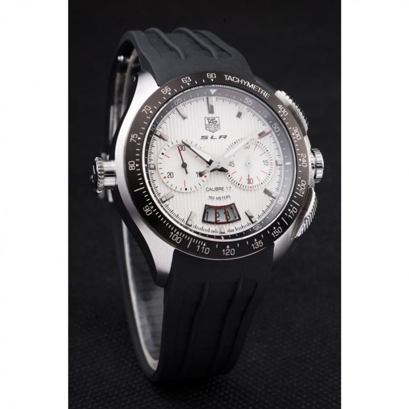 Tag Heuer Swiss SLR Tachymeter Bezel Black Rubber Strap White Dial-2