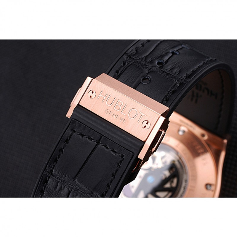 Hublot Classic Fusion Diamond Skull Dial Gold Case Black Leather Strap 622816-5