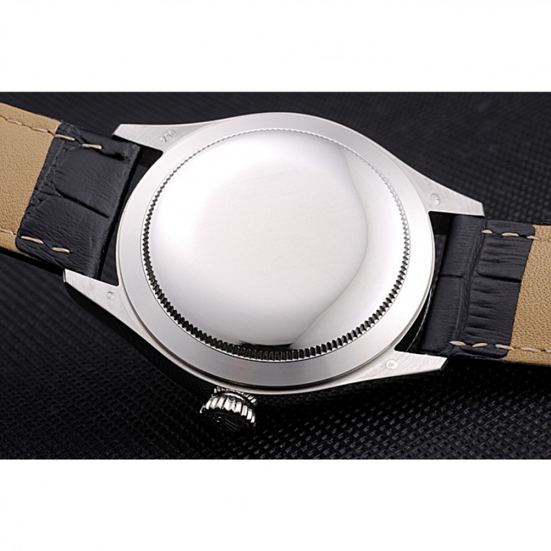 Rolex Cellini Black Dial Stainless Steel Case Black Leather Bracelet 622724-6