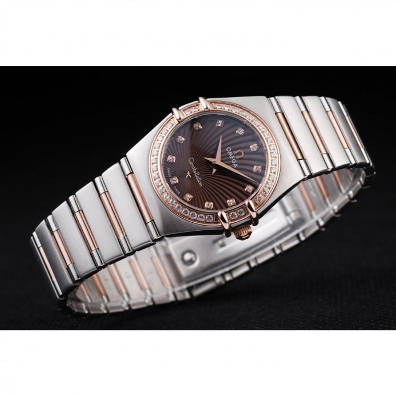 Omega Swiss Constellation Jewelry Diamond Case Radial Emblem Brown Dial 98117-3