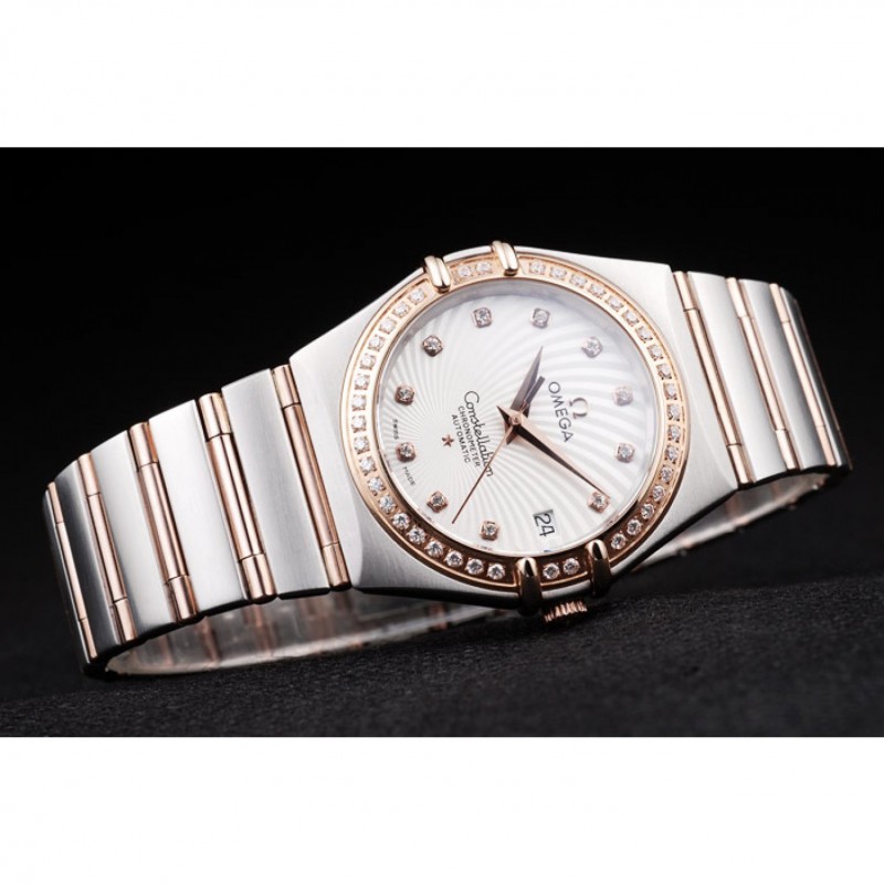 Cheap Replica Watches Omega Swiss Constellation Jewelry Diamond Case Radial Emblem White Dial-3