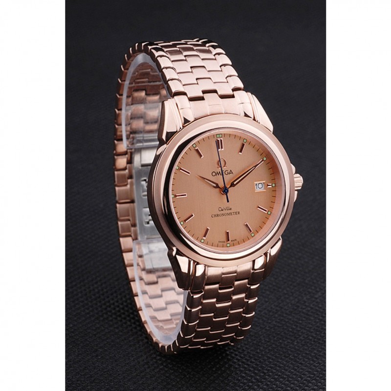 AAA Replica Watches Omega De Ville Rose Gold Dial Rose Gold Stainless Steel Bracelet 1454188-2