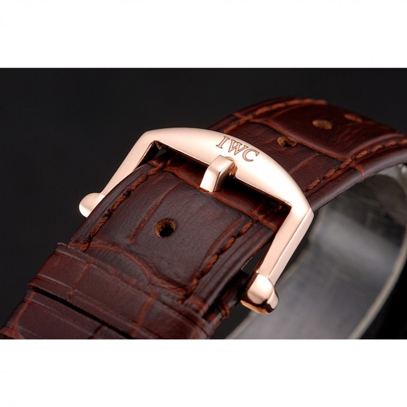 Best Replica Watches Swiss IWC Portofino Gold Case Black Dial Brown Leather Bracelet 622669-5
