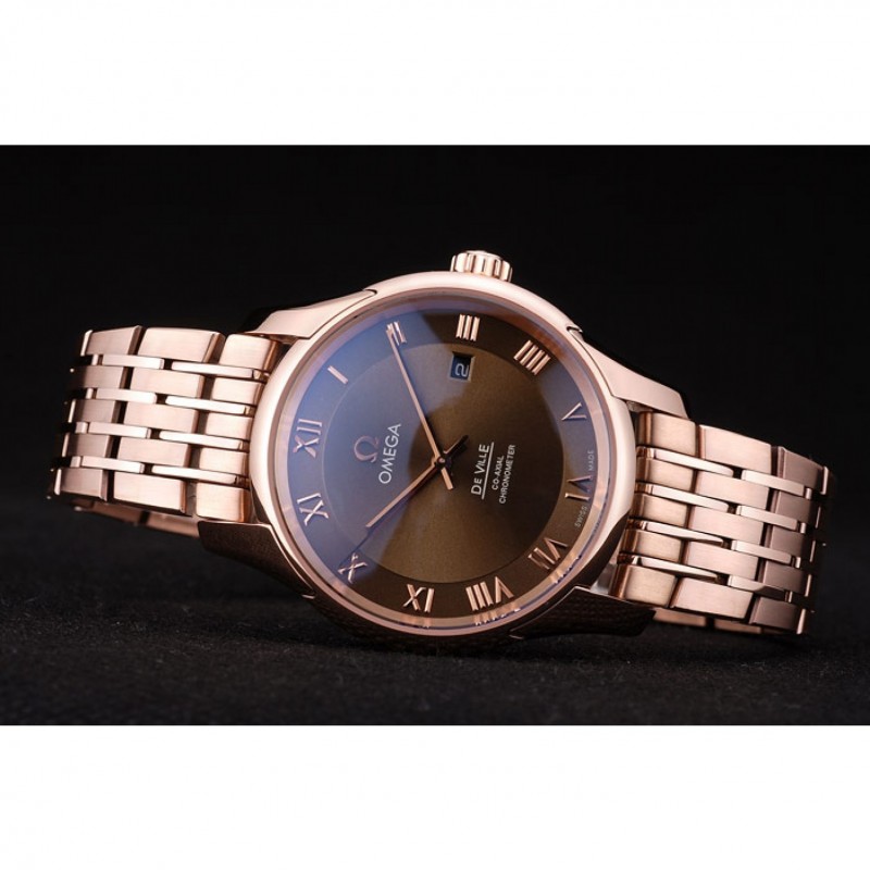 Best Replica Watches Omega Swiss DeVille Rose Gold Bezel Roman Numbers Brown Dial 7610-4