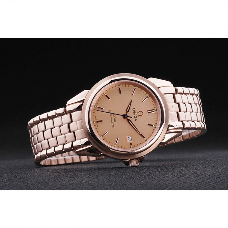 AAA Replica Watches Omega De Ville Rose Gold Dial Rose Gold Stainless Steel Bracelet 1454188-3