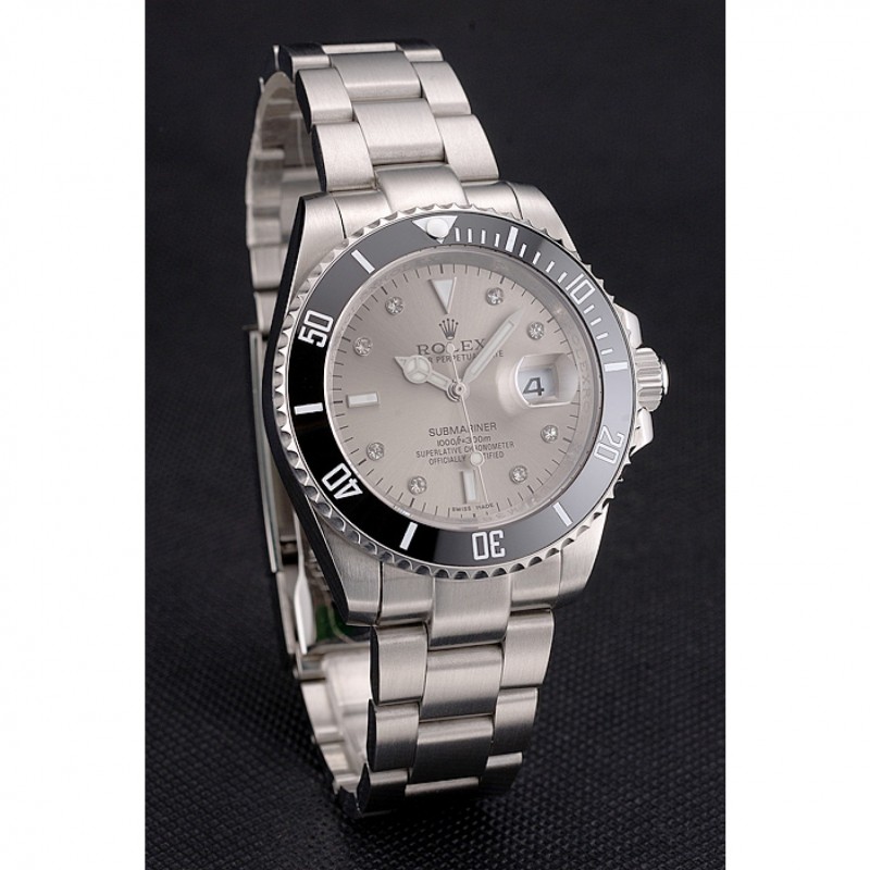 SS Replica Watches Swiss Rolex Submariner Silver Dial Diamond Markings Black Bezel Stainless Steel Case And Bracelet-2