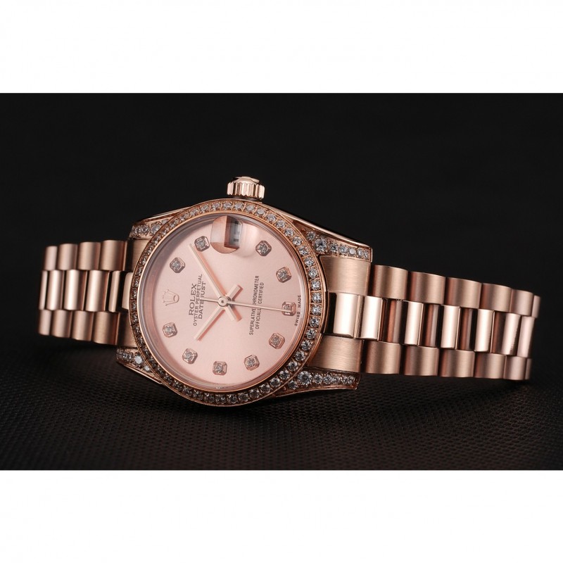 SS Replica Watches Swiss Rolex DateJust Rose Gold Dial Diamond Case Rose Gold Bracelet 1453977-3
