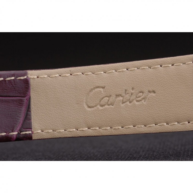 Cartier Tank Anglaise White Dragon Dial Diamonds Gold Case Purple Leather Bracelet-7