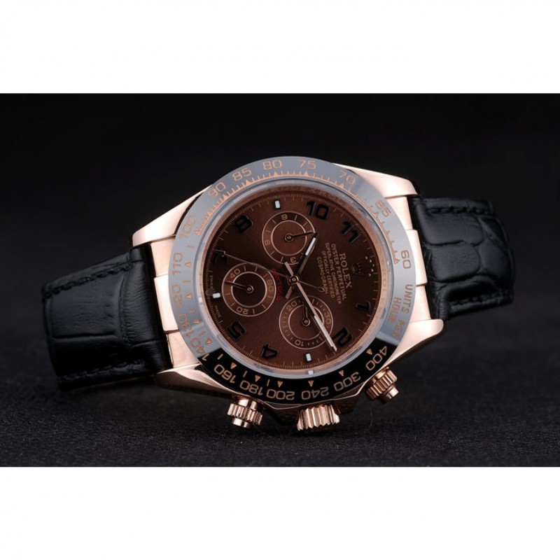 Rolex Daytona Black Ceramic Bezel Brown Dial Black Leather Strap 41975-2
