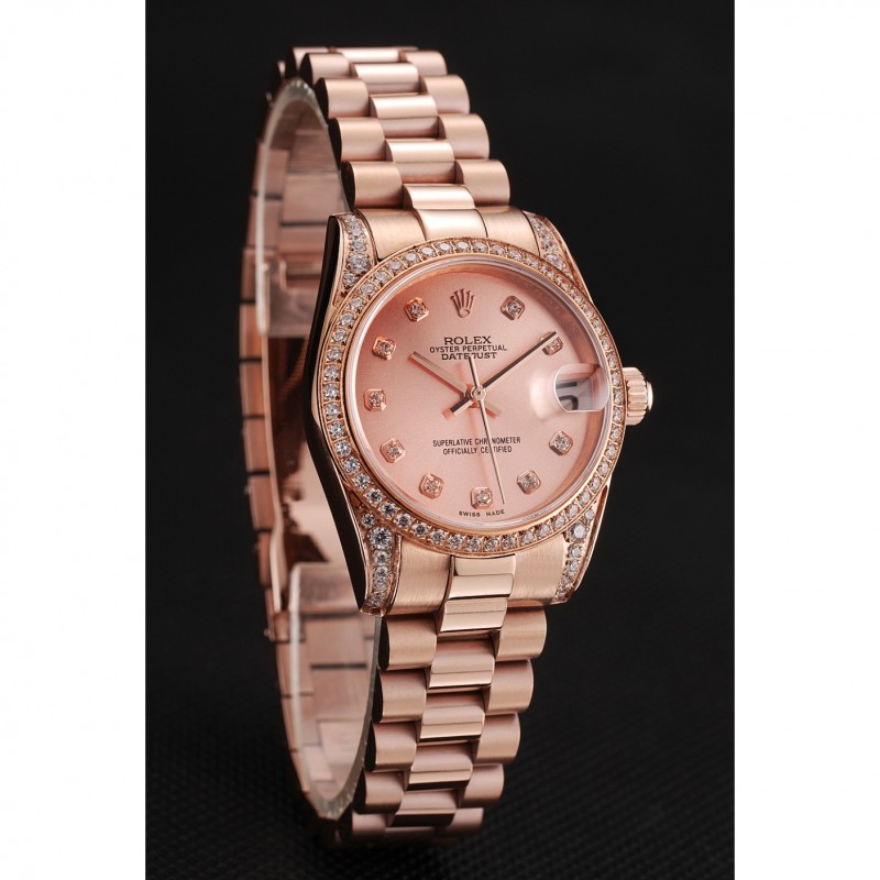 SS Replica Watches Swiss Rolex DateJust Rose Gold Dial Diamond Case Rose Gold Bracelet 1453977-1