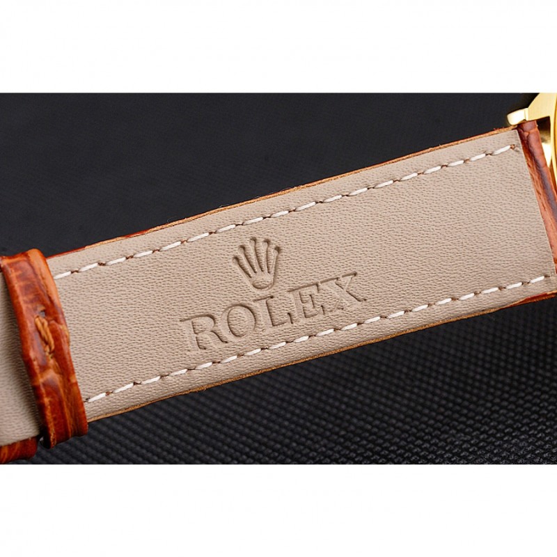 Swiss Rolex Cellini Gold Dial And Markings Gold Case Light Brown Leather Strap-6