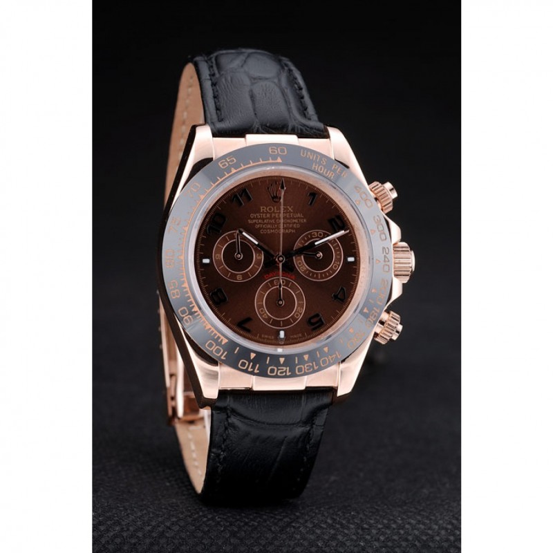Rolex Daytona Black Ceramic Bezel Brown Dial Black Leather Strap 41975-1