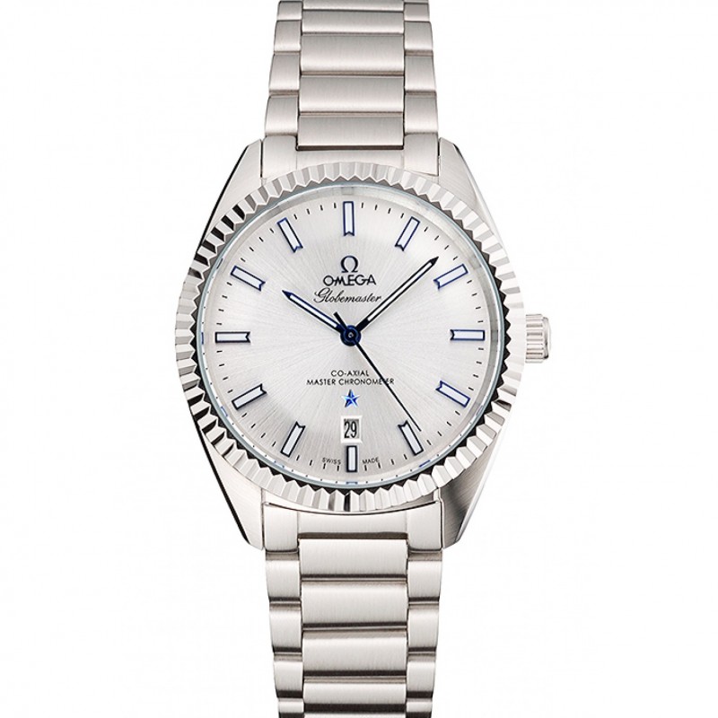 High Quality Replica Watches Omega Globemaster Silver Dial Blue Hands Stainless Steel Case And Bracelet-0