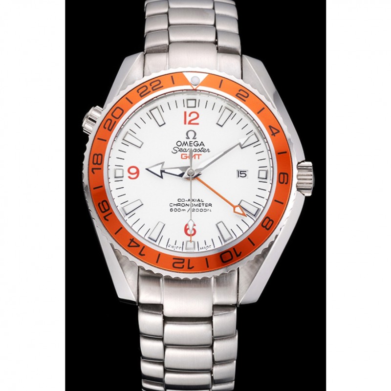 Omega Seamaster GMT White Dial Orange Bezel Stainless Steel Case 622718-1