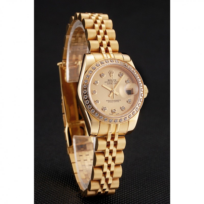 Swiss Rolex Lady-Datejust Champagne Dial Diamond Bezel Gold Jubilee Bracelet 1454096-2