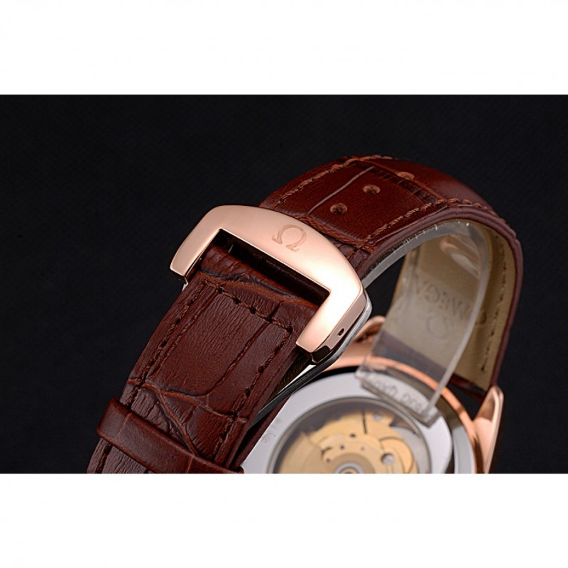 Omega Tresor Master Co-Axial White Dial Rose Gold Case Brown Leather Strap-5