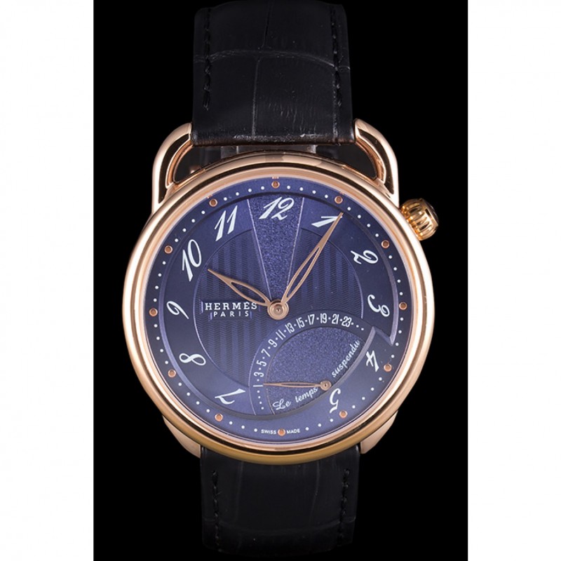 Cheap Replica Watches Hermes Classic Croco Leather Strap Navy Dial 801404-1
