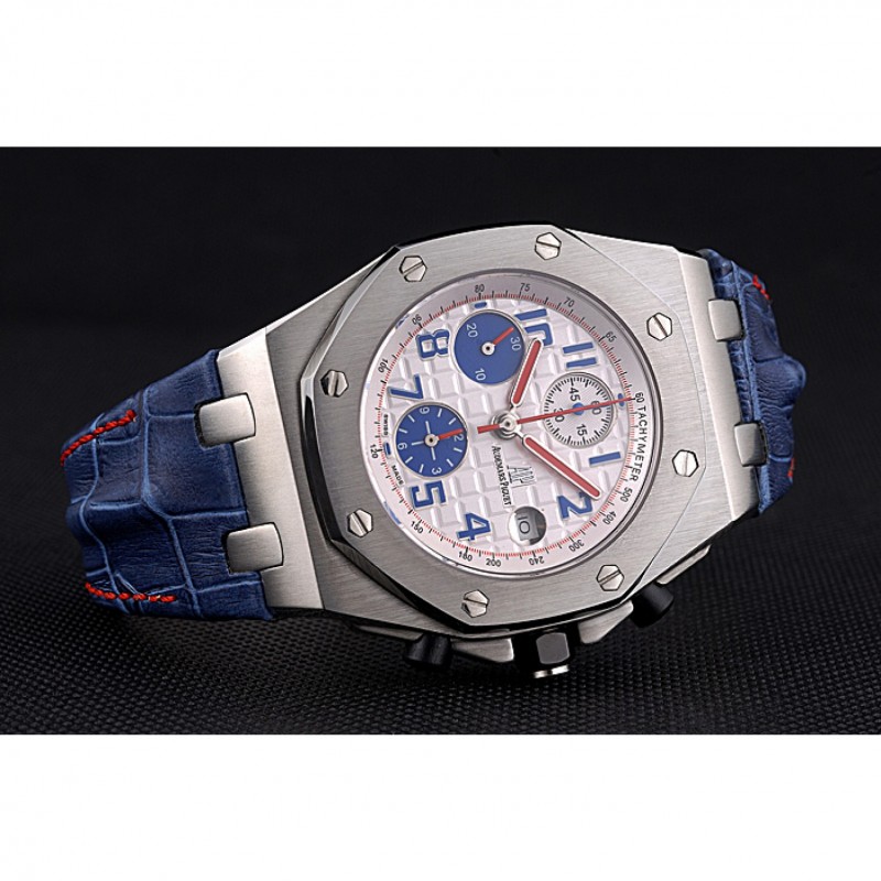 Swiss Audemars Piguet Royal Oak Offshore White Dial Stainless Steel Case Blue Leather Strap 622850-3