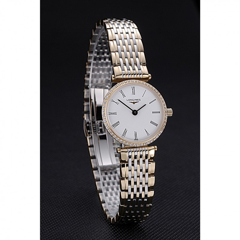 Longines La Grande Classique Two Tone Band White Dial Diamond Bezel Femme 622104-2