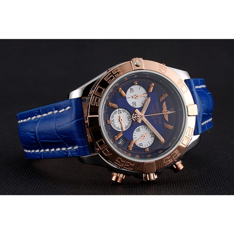 Cheap Breitling Chronomat Patrouille De France Blue Dial Stainless Steel Case Blue Leather Strap-4