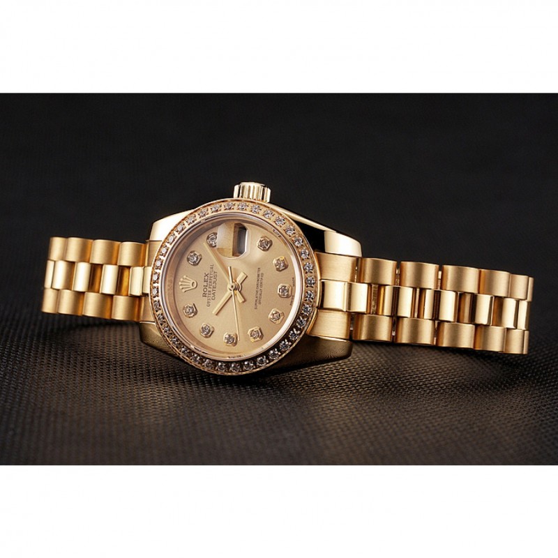 SS Replica Watches Swiss Rolex Lady-Datejust Champagne Dial Diamond Bezel Gold Bracelet 1454095-4