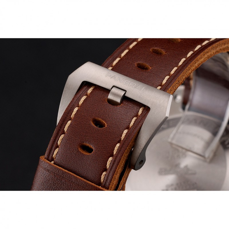 High End Swiss Panerai Submersible Left Handed Black Embossed Case Stainless Steel Case Brown Leather Strap-5