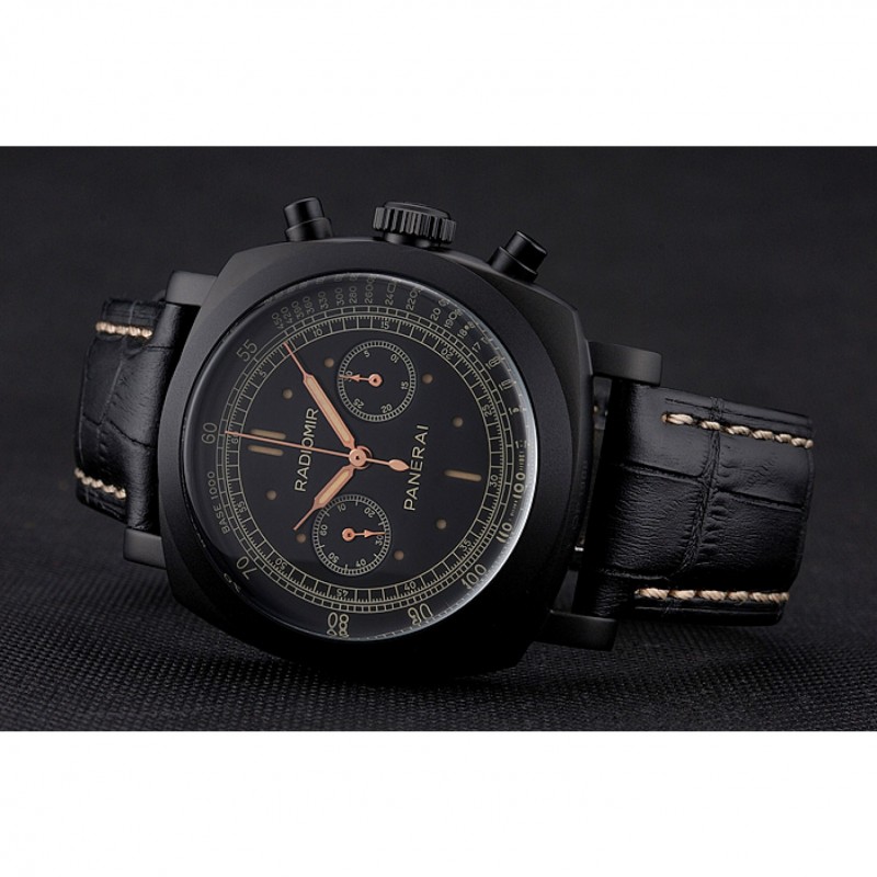 Swiss Panerai Radiomir 1940 Chronograph Black Dial Black Ionized Case Black Leather Strap-4